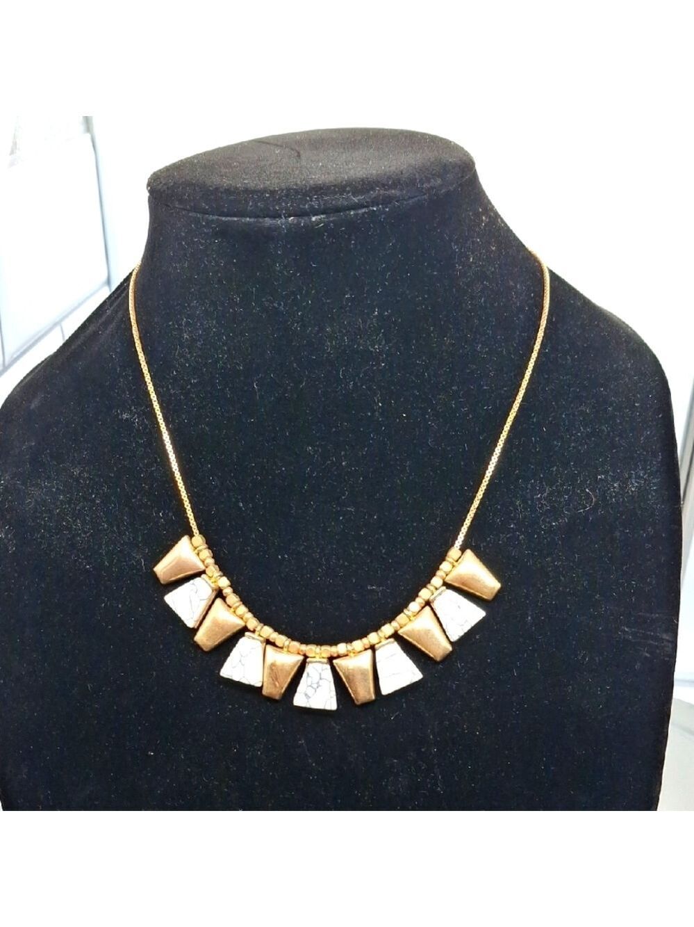 Gold and Howlite Geometric  Necklace 16"+2"